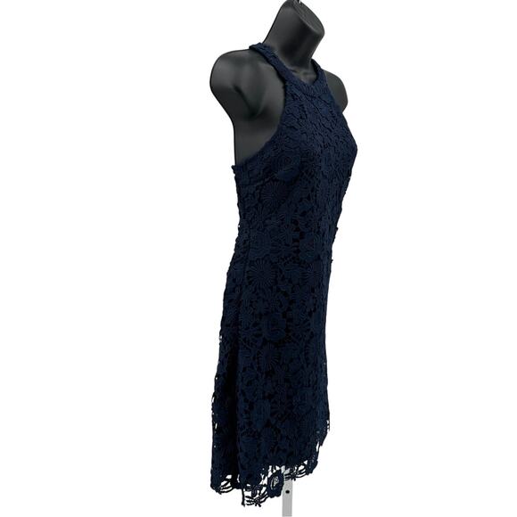 Lulus Love Poem Lace Mini Dress M Navy Blue Sheath Halter Fully Lined Back Zip - Picture 6 of 10